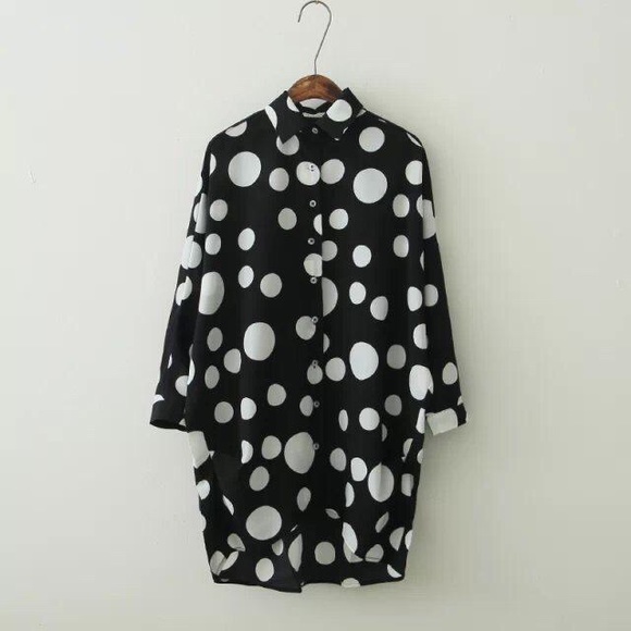 Tops - OSFM black polka dot chiffon shirt BNWOT