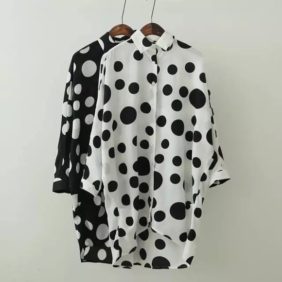 OSFM black polka dot chiffon shirt BNWOT - Picture 2 of 4