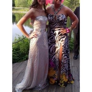 Elegant champagne & silver prom gown