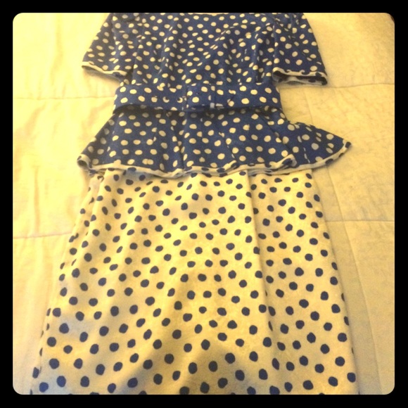 Vintage Blue and White Polka Dot Silk Dress - Picture 1 of 3