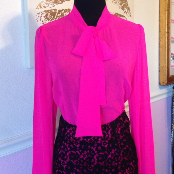 Forever 21 Exclusive Tops - Neon Pink tie Blouse