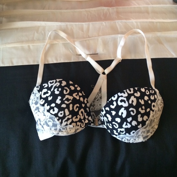 White and black leopard print bra 32b