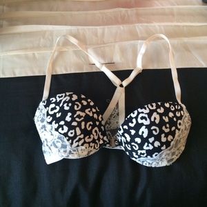 White and black leopard print bra 32b