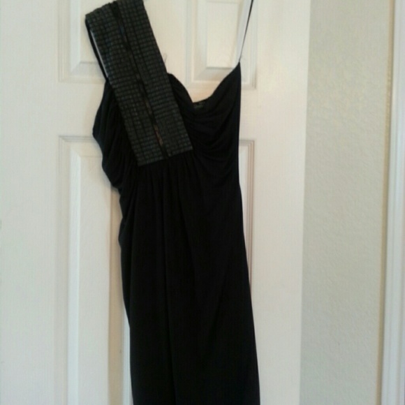 One shoulder black Bebe Addiction dress