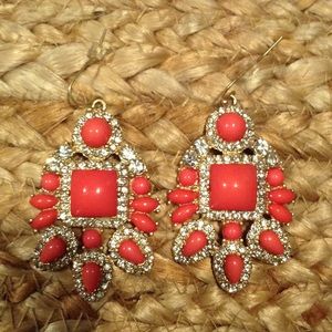 Pink stone and diamond dangle earrings