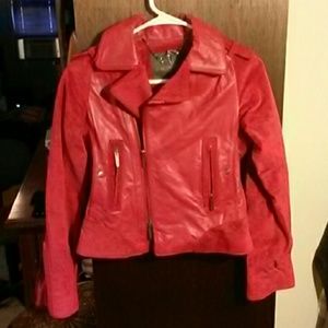 Red Leather and Suede Moto Jacket
