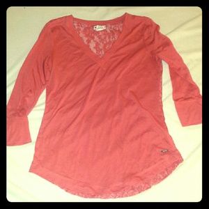 Coral lace-back 3/4 sleeve shirt