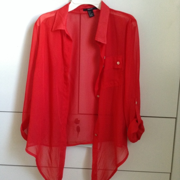 Red Chiffon Tie Up Shirt