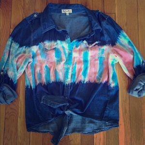 Tie Dye Chambray Denim Blouse NWOT