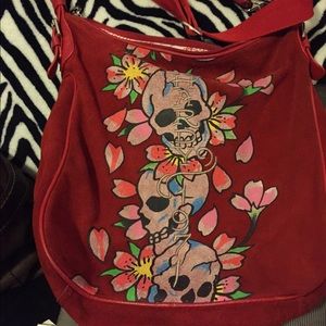 Ed hardy red leather handbag