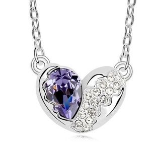 Half Purple & Half White Crystal Heart Necklace