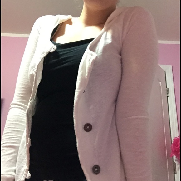 Hang ten button up cardigan with tie back and hood