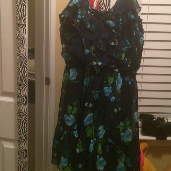 Blue and Green flower print dress