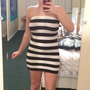 Black and white strapless dress