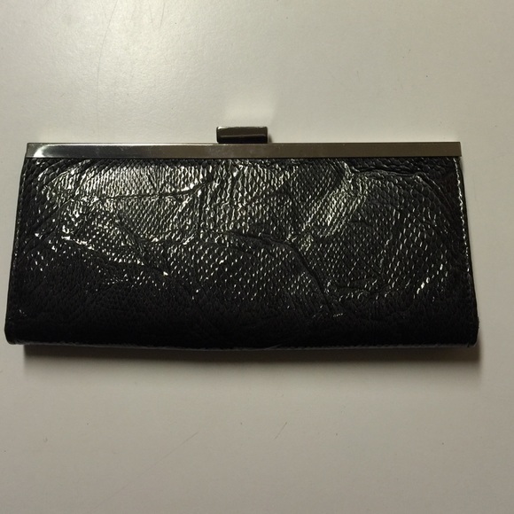 Grayish black faux snake skin clutch