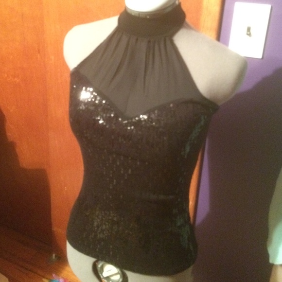 bebe Tops - Black sequin halter top