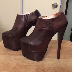 Brown leather platform ankle booties