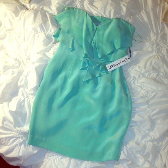 Jay Godfrey Mint green strapless silk dress