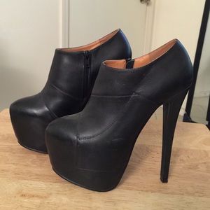 Black leather platform ankle booties