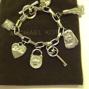 Michael Kors Chain Link Silver Tone Charm Bracelet