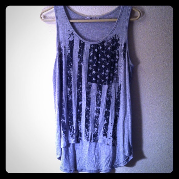 Tops - American flag, grey top