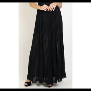 Gorgeous Black Pleated Maxi Skirt 100% Silk
