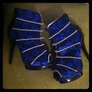 Royal blue with black lace and diamond ankle boot