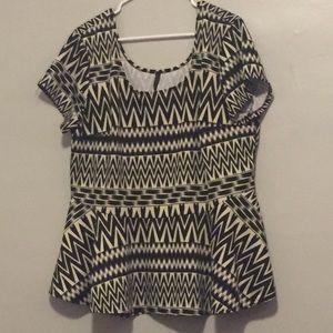 Black/Tan Zig-Zag Printed Peplum Top