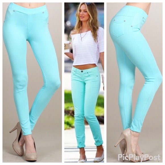 💟🆕MANDY // TEAL Stretchy JEGGINGS - Picture 1 of 3