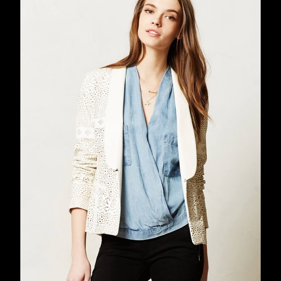 Anthropologie Jackets & Blazers - ANTHROPOLOGIE VEGAN LEATHER LASERCUT BLAZER JACKET
