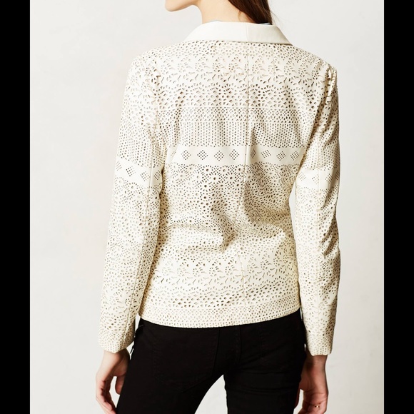 ANTHROPOLOGIE VEGAN LEATHER LASERCUT BLAZER JACKET - Picture 2 of 4