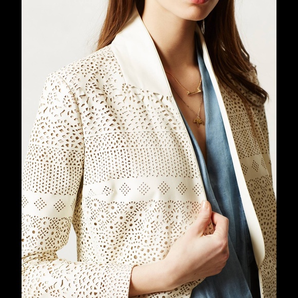 ANTHROPOLOGIE VEGAN LEATHER LASERCUT BLAZER JACKET - Picture 4 of 4