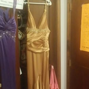 Golden silk bedazzled formal dress