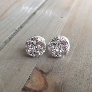 Bright Silver Druzy Style Earrings