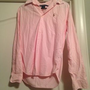 pink and white striped button up