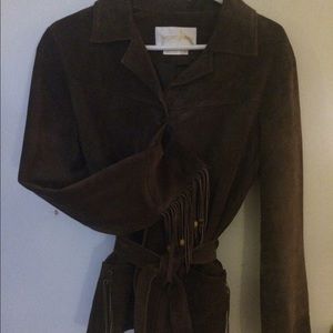 NEW brown suede jacket w/fringe on arms