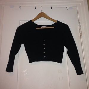 Black mid-length, button up sweater