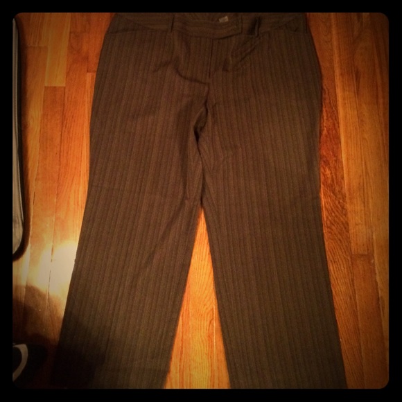 Pants - Brown slacks with tiny tan & rust orange pinstripe