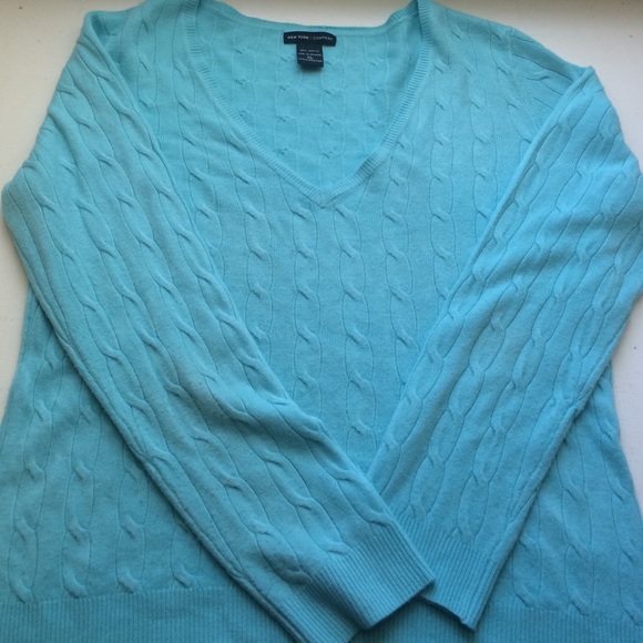 Blue cable v-neck sweater