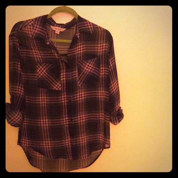 Sheer tartan green blouse.