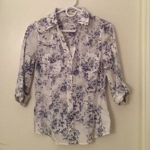 New blue & white floral button down.