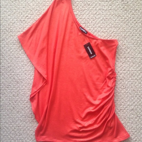 {Express} NWT Orange Ruffle One Shoulder Top - Picture 2 of 5