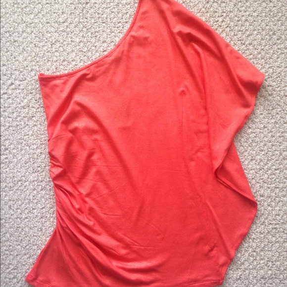 {Express} NWT Orange Ruffle One Shoulder Top - Picture 3 of 5