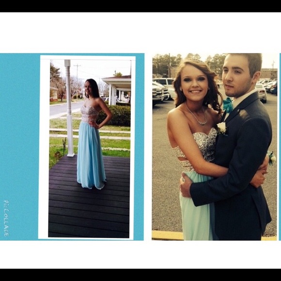 Ice blue prom dress.