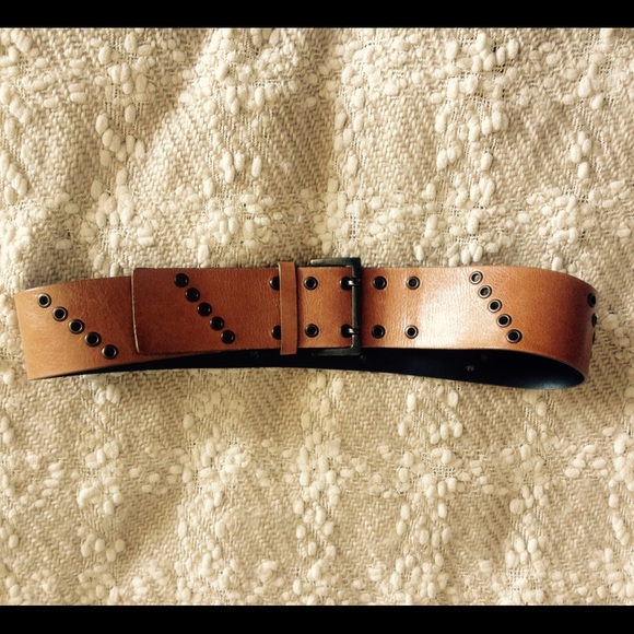 Thick, Leather, Camel-Colored, Italian Armani Belt