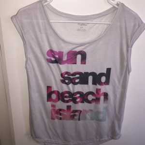 Off white beach tank top with tropical words.