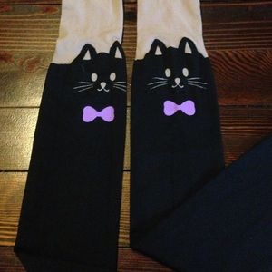 Kitty Cats with Bow Ties Stockings NWOT