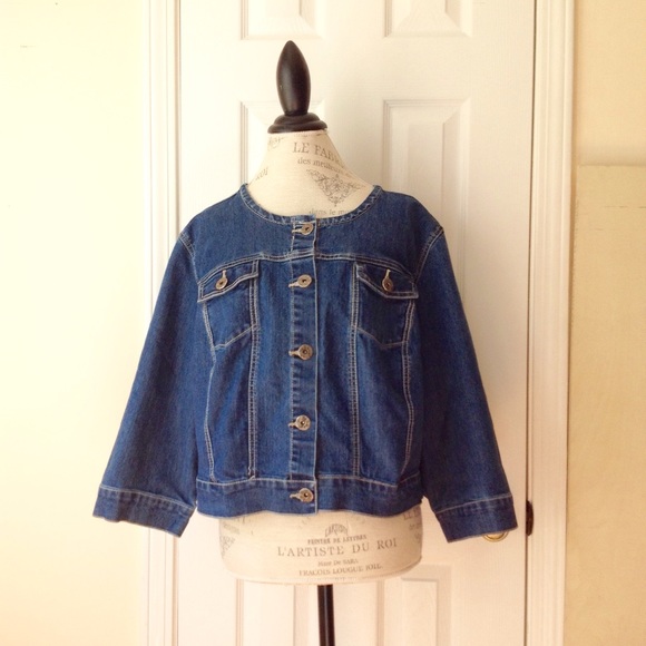 Collarless Denim Short Jacket-Plus Size
