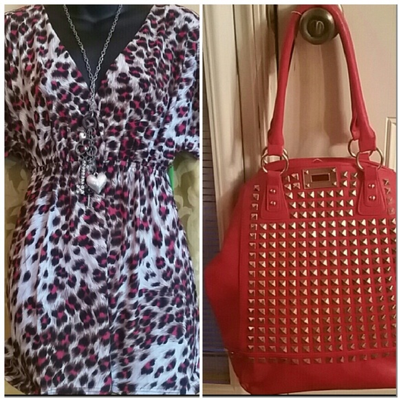 Tops - BUNDLED- Red Short sleeve Leopard Top