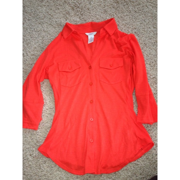 TRADED Orange button up - Picture 2 of 4